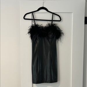 hot & delicious sleek black feathered mini dress